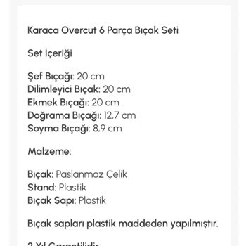Karaca Paslanmaz Çelik Bıçak Seti Paslanma Sorunu