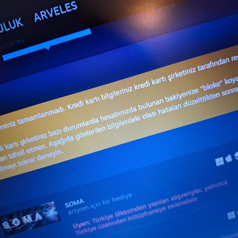 İninal Kartla Steam'de Alışveriş Engeli