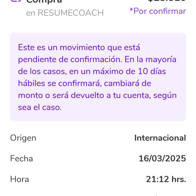 Cobro no autorizado de&nbsp;ResumeCoach, solicito reembolso