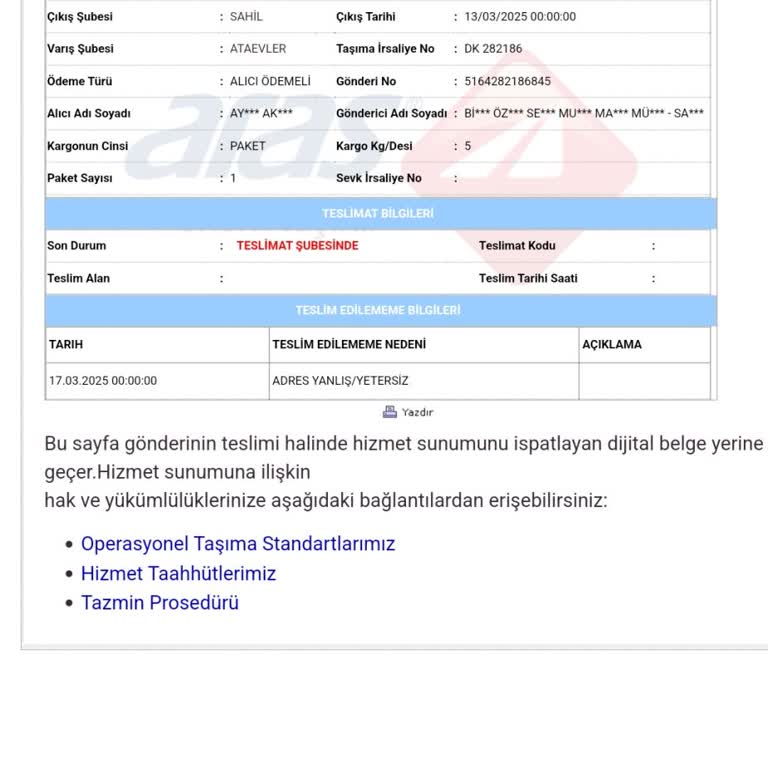 Aras Kargo'nun Adres Yanıltmacası