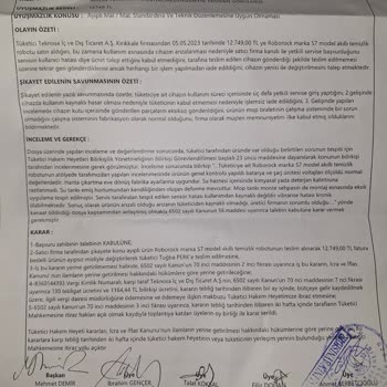 Roborock S7 İle Yaşanan Sorunlar Ve Hakem Heyeti Kararına Uymama