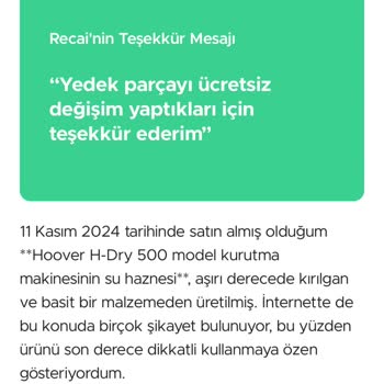 Hoover Kurutma Makinesi Kapağı Krizi