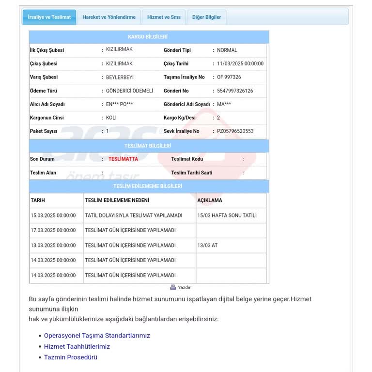 Aras Kargo'da Teslimat Sorunu Ve İletişimsizlik