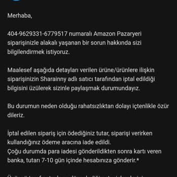 Amazon Sipariş İptali Ve Ödeme Sorunu