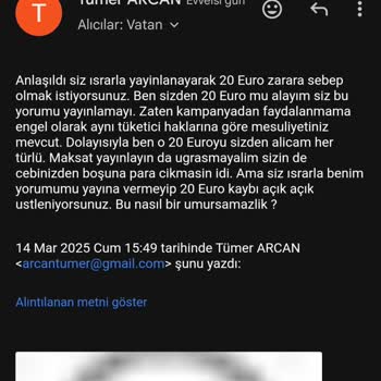 Vatan Bilgisayar'da Yorum Sorunu Ve 20 Euro Kaybı