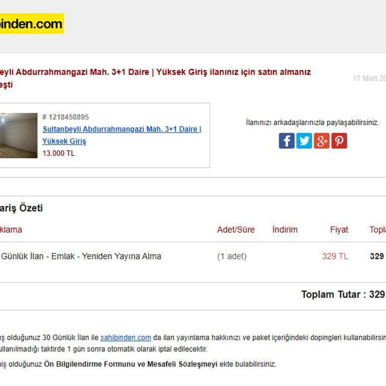 Sahibinden İlan Yayınlama Ve İade Sorunu