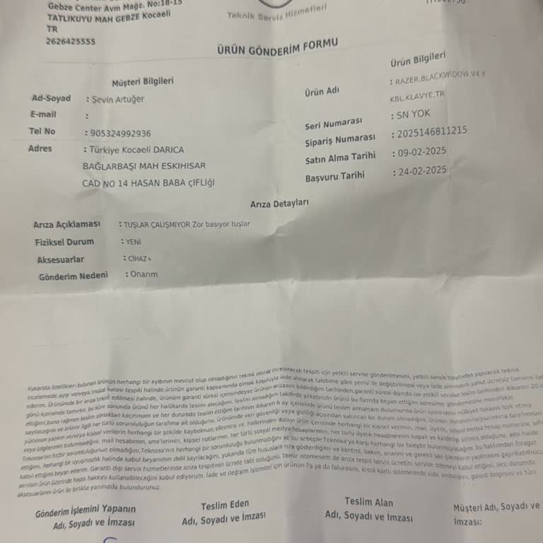 Teknosa'dan Aldığım Klavye Sorunu Ve Geri Dönüş Eksikliği