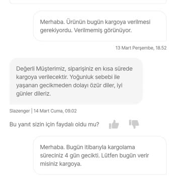 Slazenger'dan Sipariş Verilen Ayakkabının Kargoya Verilmemesi