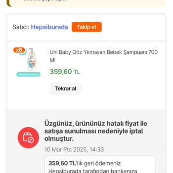 Hepsiburada'da Hatalı Fiyatla İptal Edilen Siparişler