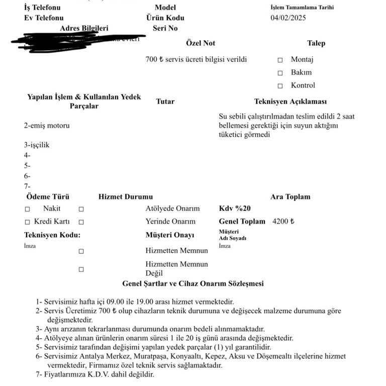 Tamir Edilmeyen Su Sebili Ve İade Edilmeyen Ücret