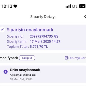 Stokta Var Denilen Ürün İptal Edildi!