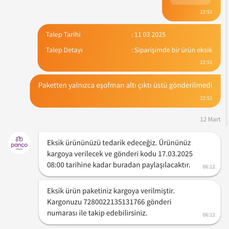Eksik Ürün Ve Geçersiz Kargo Takip Numarası