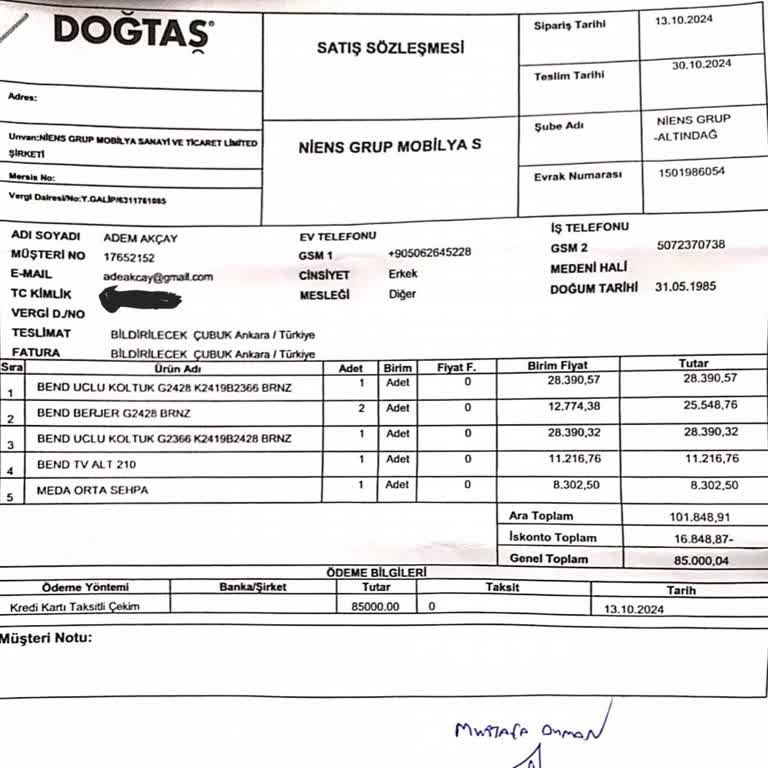 Doğtaş'tan Aldığım Ürünler Teslim Edilmiyor Ve İlgisizlikle Karşılaşıyorum