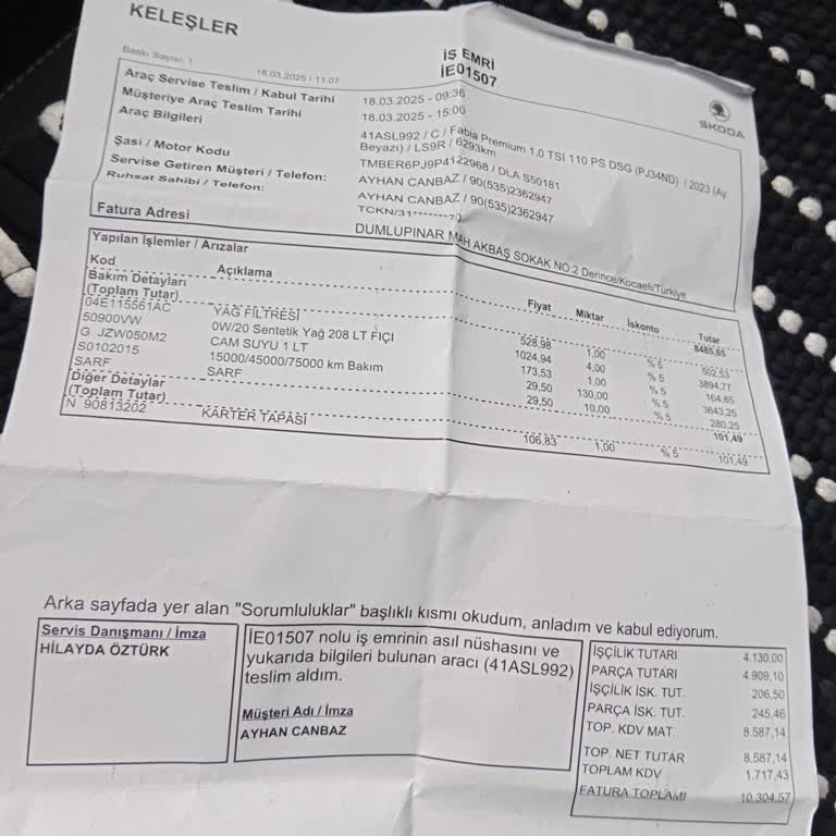 Skoda Servisinde Fahiş Fiyat Ve Eksik Hizmet