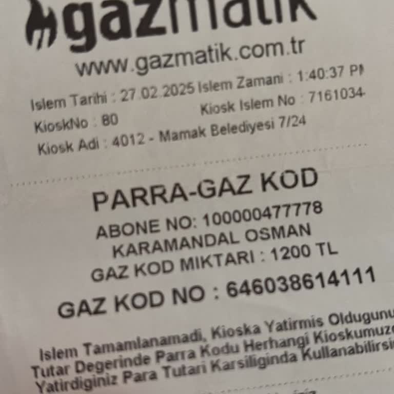 Kiosk Cihazı Paramı Yuttu, Doğalgaz Ödenmedi!