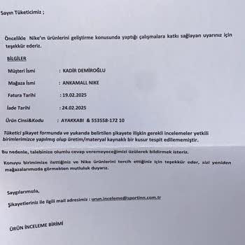 Nike Ayakkabı Kalite Sorunu Ve İade Talebi