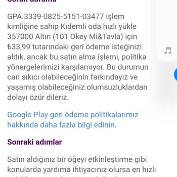 Google Play'de Satın Alınan Çiplerin Silinmesi Ve Geri Ödeme Sorunu