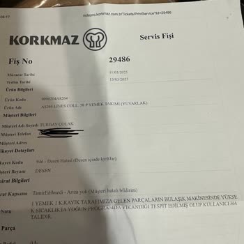 Korkmaz Mağazasından Alınan Yemek Takımında Yaldız Soyulması Ve Müşteri Hizmetleri Sorunu