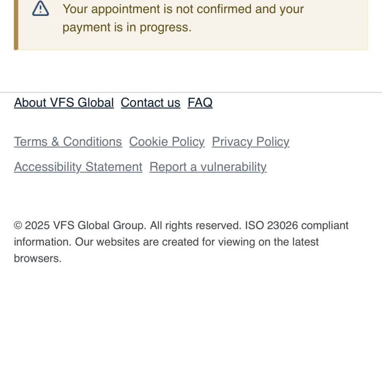 VFS Global Visa Application Payment Issue – Unable to Proceed with Appointment