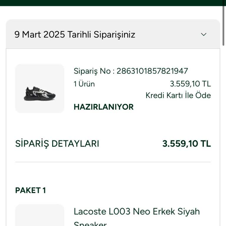 Lacoste Ayakkabının Kargoya Verilmemesi Sorunu