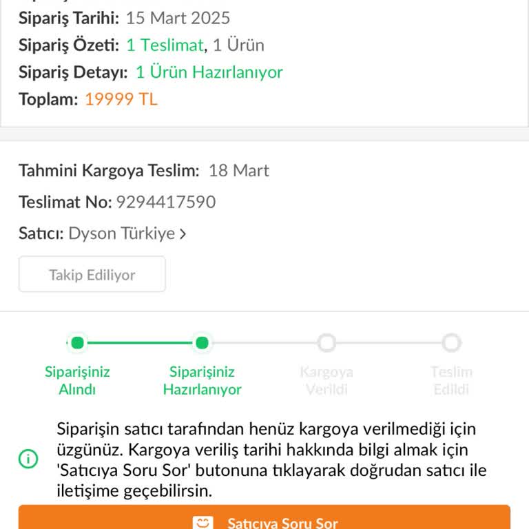 Dyson Siparişim Neden Kargoya Verilmedi?