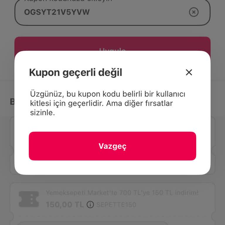Kazandığım İndirim Kuponu Kullanılamıyor
