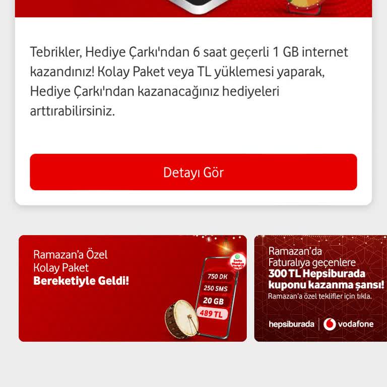 Vodafone Uygulamasında Çark Çevirme Sorunu