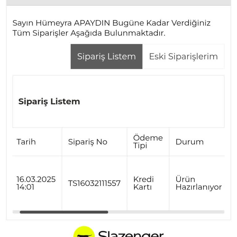 Slazenger Siparişim Kargoya Verilmiyor, Endişeliyim