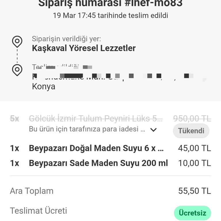 Peynir Siparişim İptal Edildi, Kuponlarım Boşa Gitti