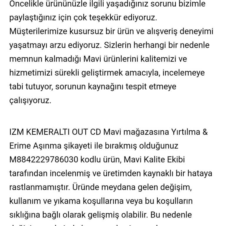 Mavi Mağazası'nda Renk Atan Pantolon Sorunu