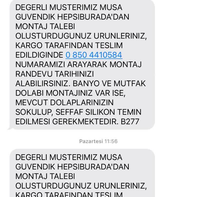 Montaj Hizmeti İçin Ulaşılamayan Telefon