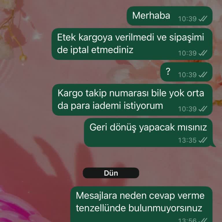 İptal Edilemeyen Sipariş Ve Kayıp Kargo Takip Bilgisi