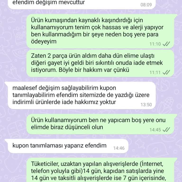 Rahatsız Edici Kumaş Ve İade Sorunu