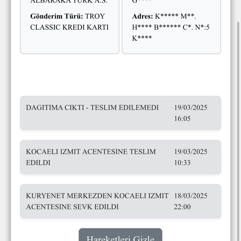 Kuryenet Gönderim Teslim Edilmedi, İletişim Kurulmadı