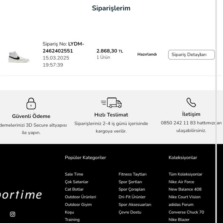 Sportime'dan Geç Gelen Ayakkabı Siparişi