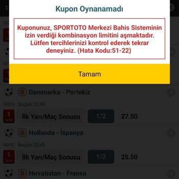 Kupon Kombinasyon Limitinde Sürekli Hata Alıyorum