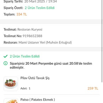 Trendyol Yemek Mami Ustanın Yeri Şikayeti