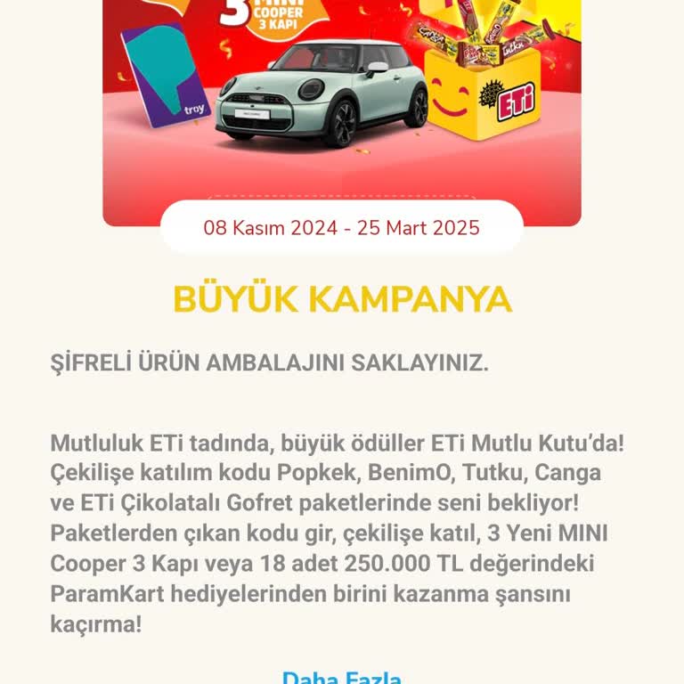 Eti Çekiliş Kampanyasında Kod Sorunu