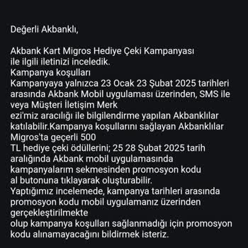 Migros Ve Akbank İş Birliğinde Söz Verilen Hediye Çeki Gönderilmedi