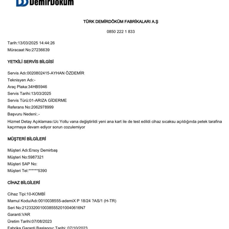 DemirDöküm Servis Sorunu Ve İlgisizlik