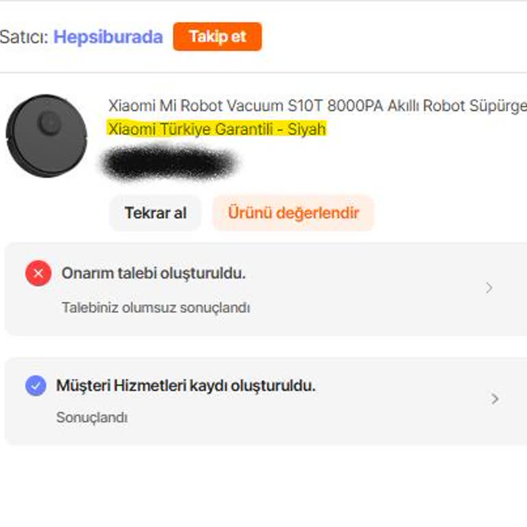 Hepsiburada'dan Aldığım Robot Süpürge Garanti Sorunu