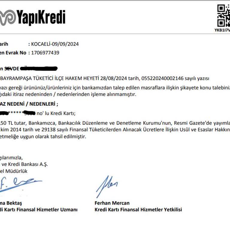 Yapı Kredi Bankası'nın Hakem Heyeti Kararını Tanımaması