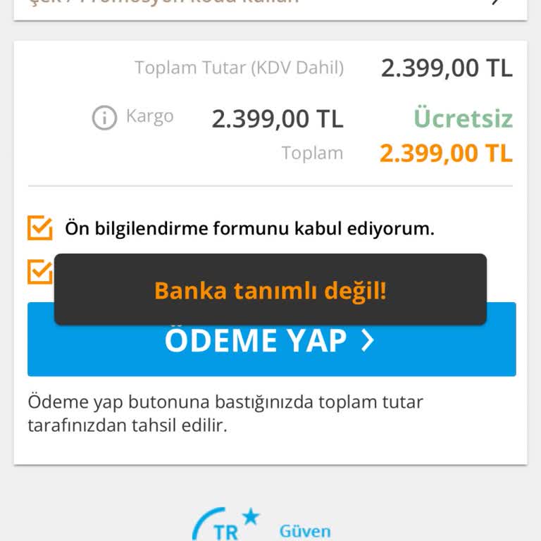 Ödeme Sorunu: İncehesap'ta Kart Tanımlı Değil Hatası