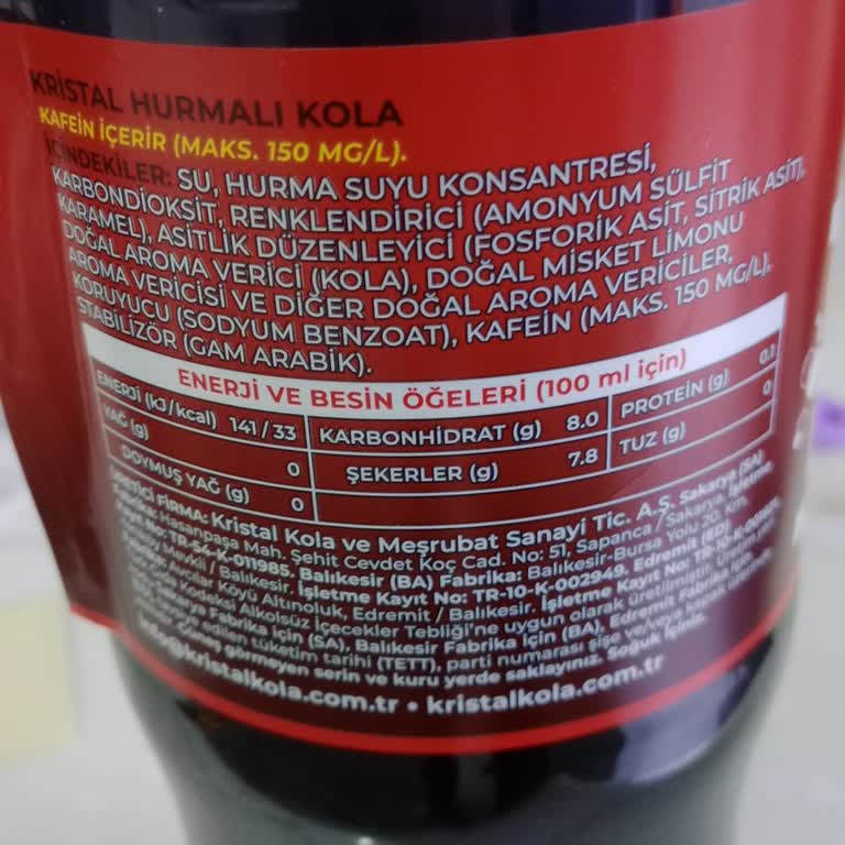 Kristal Hurmalı Kolanın İçerik Bilgisi Belirsizliği