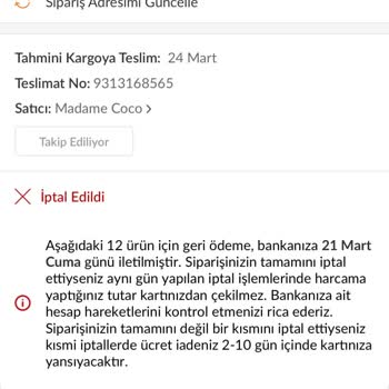 Yanlış Fiyat Sebebiyle İptal Edilen Siparişler