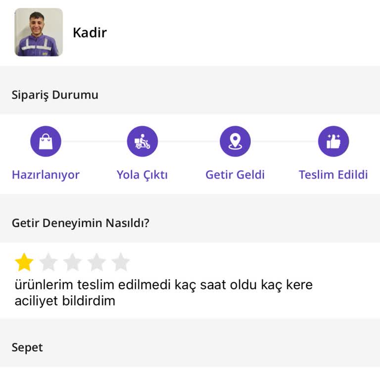 Getir Siparişim Teslim Edilmedi Ücret İadesi Bekliyorum