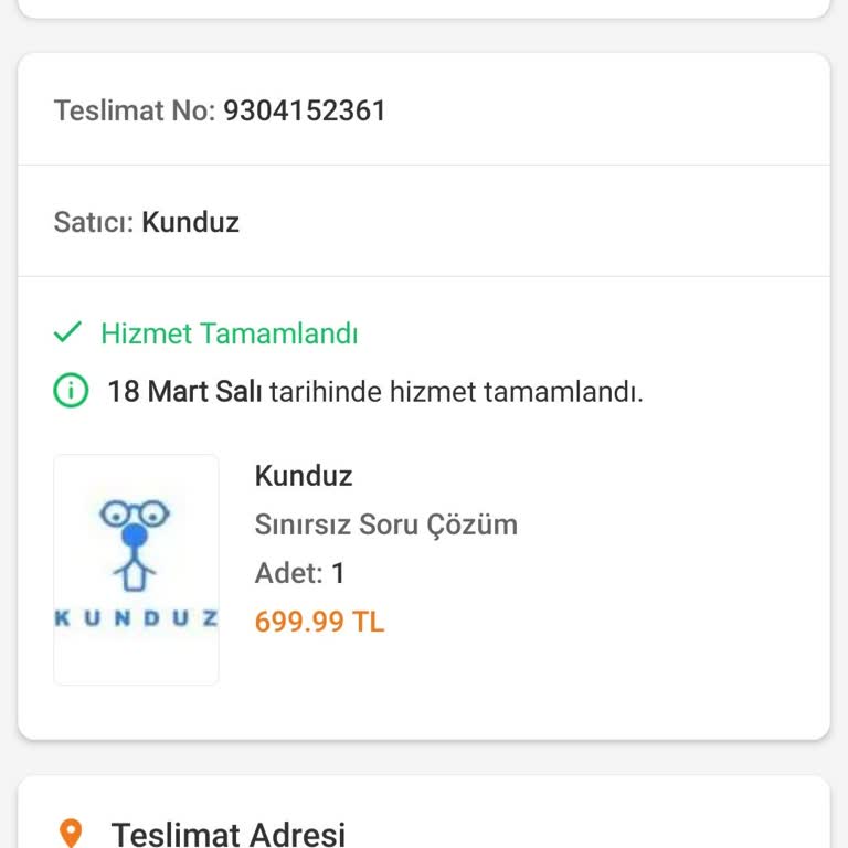 Trendyol'dan Alınan Hizmetin Eksik Teslimatı
