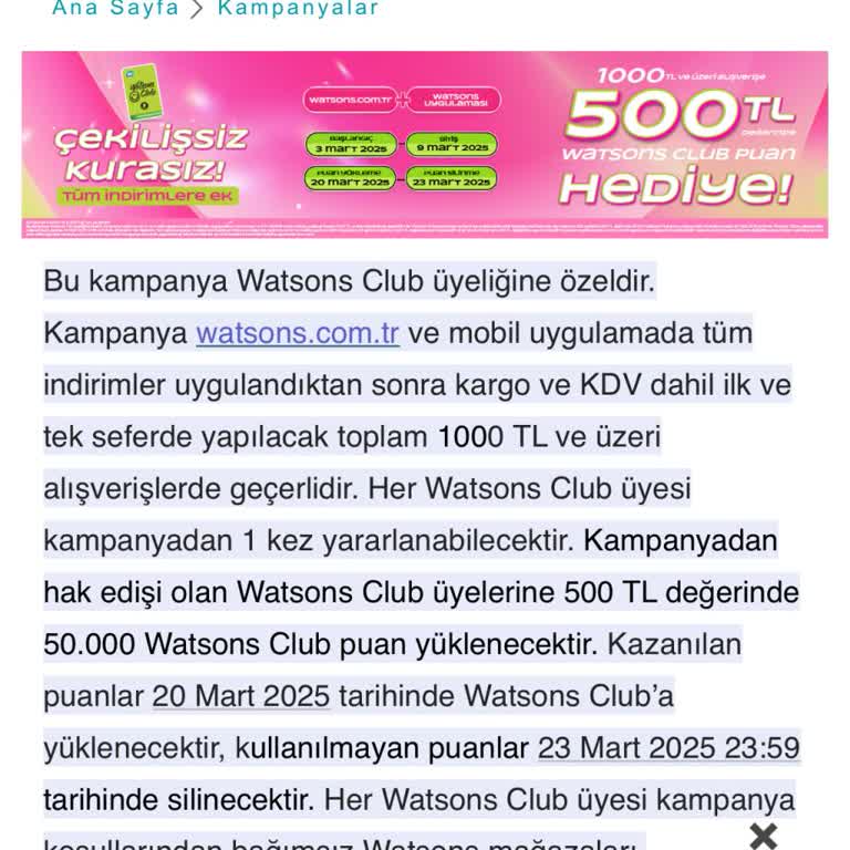 Watsons Alışverişimde Eksik Puan Yüklemesi Ve Müşteri Hizmetleri Sorunu