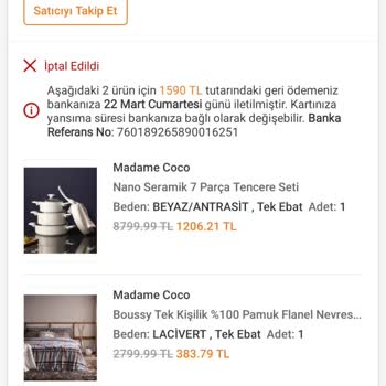 Yanlış Fiyat Nedeniyle İptal Edilen Sipariş