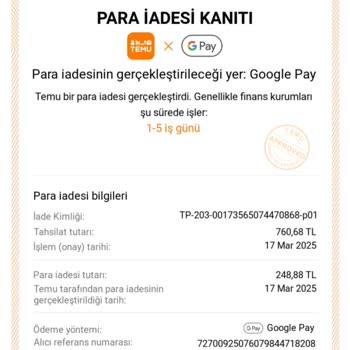 İade Ücreti Google Pay Hesabına Yansımadı